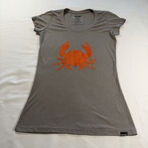 Cariloha Bamboo Crab short Sleeve T Shirt Grey Orange Crab Crew Neck‎ XS Women's